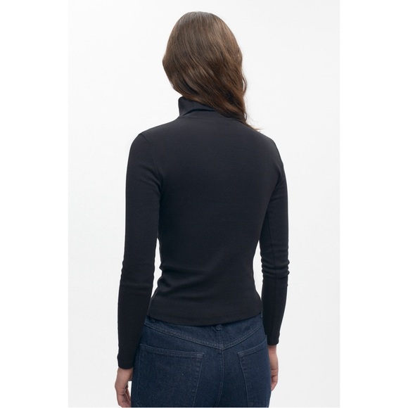 Kotn Size XS Black Micro-Rib 100% Egyptian Cotton Fitted Turtleneck Tee - Picture 2 of 7